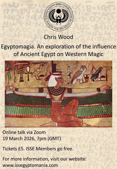 Image promoting the ISSE on-line talk by Chris Wood, with an ancient EGyptian wall painting of the winged Isis.