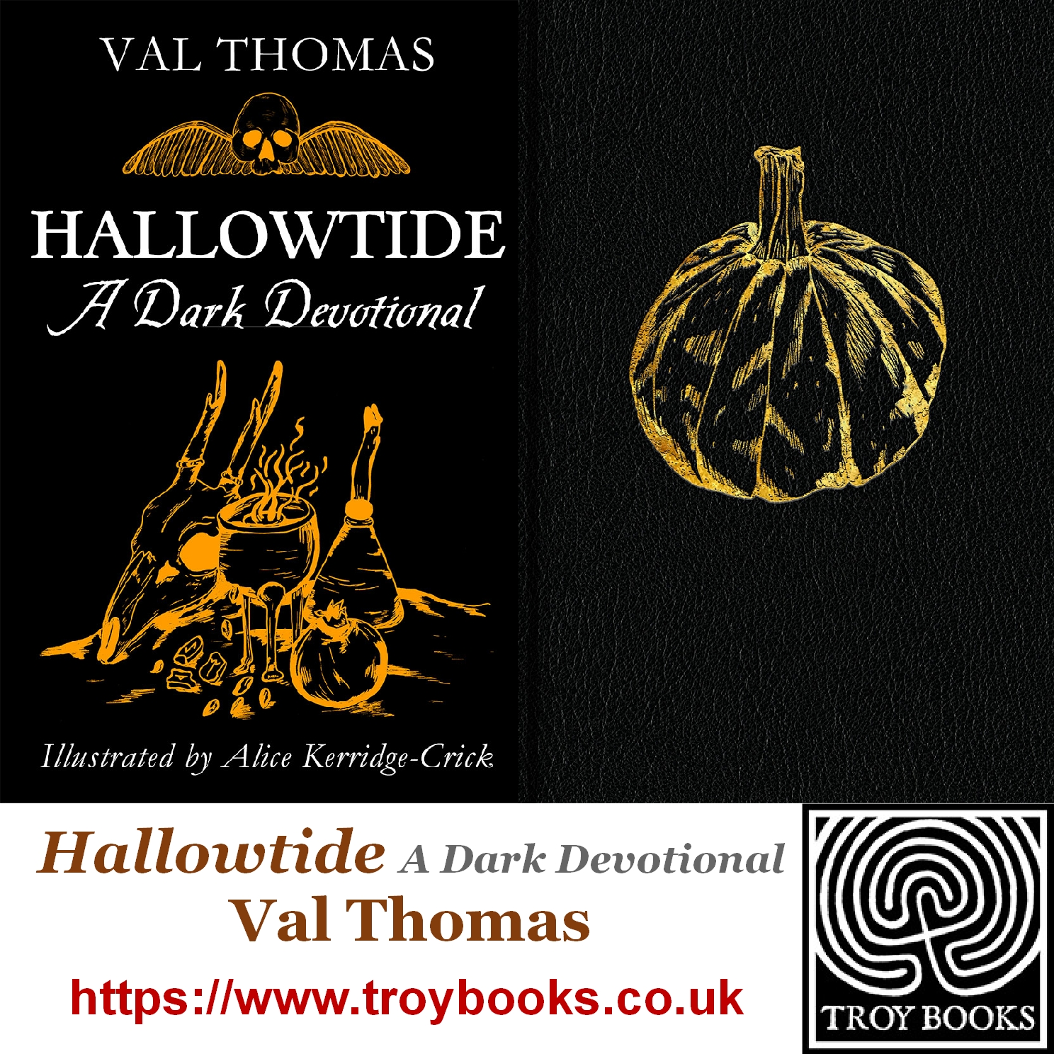 Covers of Val Thomas' new book, with a pumpkin and a seasonal altar.
