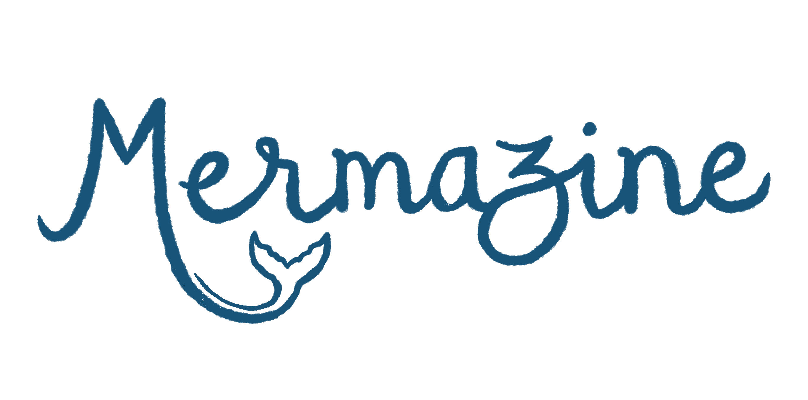 Image showing the Mermazine masthead, in handwriting script with the M having a fishy tail. Picture by Vix Valentine.
